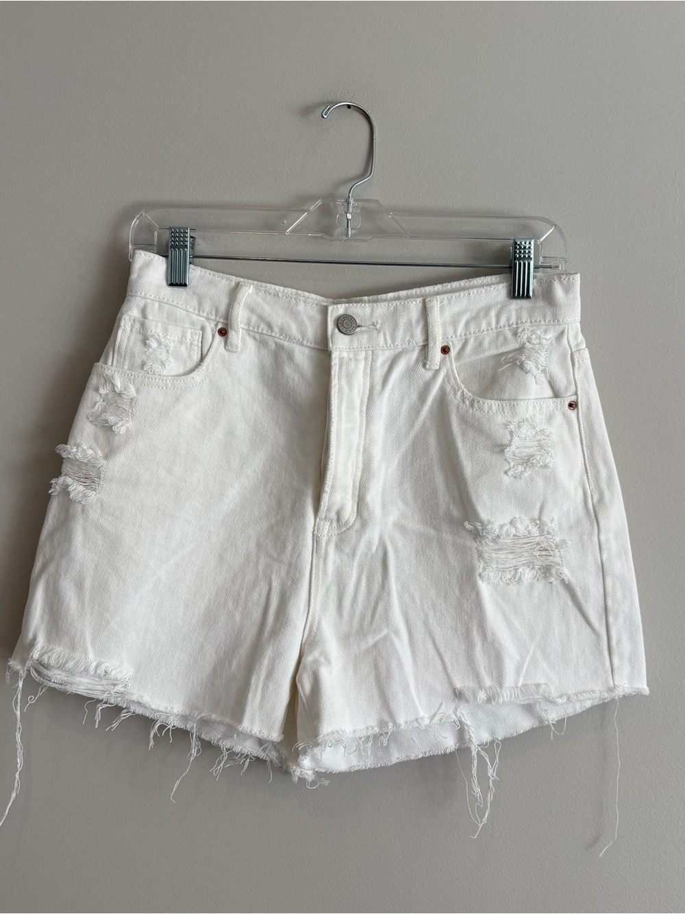 PacSun White Distressed High-Rise Icon Denim Shorts Size 28